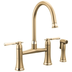 Brizo® 62558LF-GLPG The Tulham™ Kitchen Collection by Brizo® Bridge Kitchen Faucet, 1.8 gpm Flow Rate, 8 in Center, 360 deg Swivel Spout, Luxe Gold/Polished Gold, 2 Handles, Import