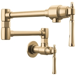 Brizo® 62858LF-GLPG The Tulham™ Kitchen Collection by Brizo® Pot Filler Kitchen Faucet, 4 gpm Flow Rate, Luxe Gold / Polished Gold, 2 Handles, Import
