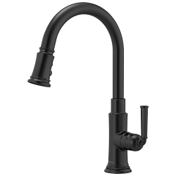 Brizo® 63074LF-BL Pull-Down Kitchen Faucet, 1.8 gpm Flow Rate, Matte Black, 1 Handles, 1 Faucet Holes, Spray/Aerated Stream Function, Domestic