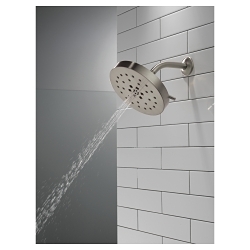 DELTA® 52488-SS-PR Universal Showerhead With H2Okinetic® Technology and Touch-Clean® Technology, 1.75 gpm Max Flow, 4 Sprays, 8 in Dia x 3-1/2 in H Head, Import