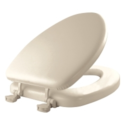 Mayfair® 115EC 006 Soft Toilet Seat With Cover, Elongated Bowl, Closed Front, Vinyl, Bone, Quick Release Hinge, Domestic