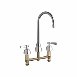 Chicago Faucet® 786-E72-369ABCP Concealed Hot and Cold Water Sink Faucet, 0.5 gpm Flow Rate, 8 in Center, Rigid/Swivel Gooseneck Spout, Polished Chrome