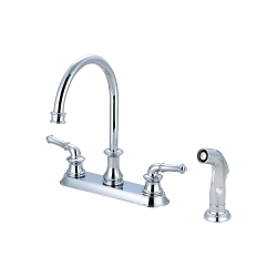 Pioneer 2DM301 Kitchen Faucet, DEL MAR, 1.5 gpm Flow Rate, 8 in Center, 360 deg Gooseneck Swivel Spout, Polished Chrome, 2 Handles, Import