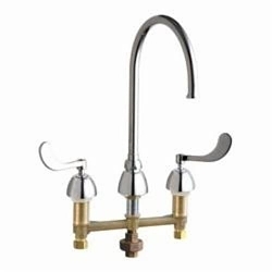Chicago Faucet® 786-TWGN8FCABCP Concealed Kitchen Sink Faucet With Third Water Inlet, Commercial, 1.5 gpm Flow Rate, 8 in Center, Gooseneck Spout, Polished Chrome, 2 Handles, Domestic