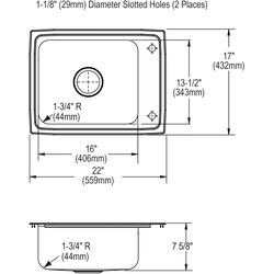 Elkay® DRKR2217RC Lustertone™ Classic Classroom Sink and Faucet/Bubbler Kit, Rectangle Shape, 17 in W x 7-5/8 in H, Top Mounting, 304 Stainless Steel