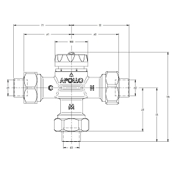 Apollo™ 34ALF214S 34ALF Master Thermostatic Mixing Valve, 3/4 in Nominal, Solder End Style, 150 psi Pressure, 0.5 gpm Flow, Bronze Body, Domestic