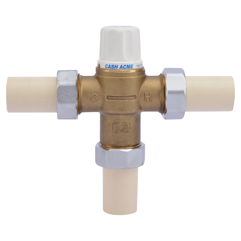 Cash Acme® 24534 HG160 Thermostatic Mixing Valve, 3/4 in CPVC Inlet x 3/4 in CPVC Outlet, 145 psi, 0.34 to 11 gpm, Bronze Body, Import
