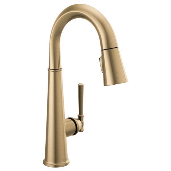 DELTA® 9982-CZ-PR-DST Pull-Down Bar/Prep Faucet, Emmeline™, Lumicoat Champagne Bronze, 1 Handle, 1.8 gpm at 60 psi
