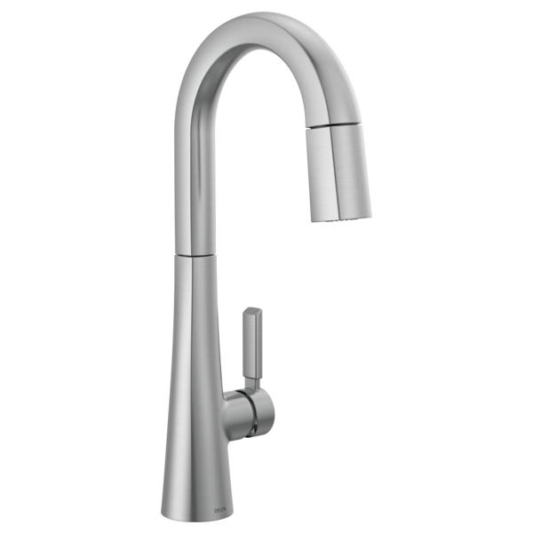 DELTA® 9991-AR-PR-DST Pull-Down Bar/Prep Faucet, Monrovia™, Arctic Stainless, 1 Handle, 1.8 gpm