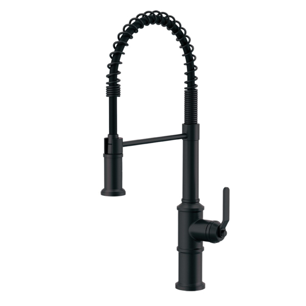 Gerber® D455237BS Kinzie® Pre-Rinse Spring Spout Kitchen Faucet, 1.75 gpm Flow Rate, 360 deg Swivel/Spring Spout, Satin Black, 1 Handles, Import