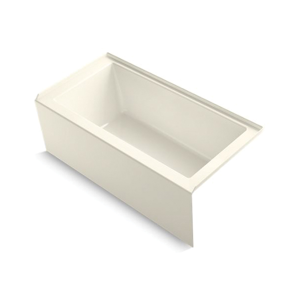 Kohler® 1956-RA-96 Underscore® Bathtub With Integral Apron and Integral Flange, Rectangular Shape, 60 in L x 30 in W, Right Drain, Biscuit, Domestic