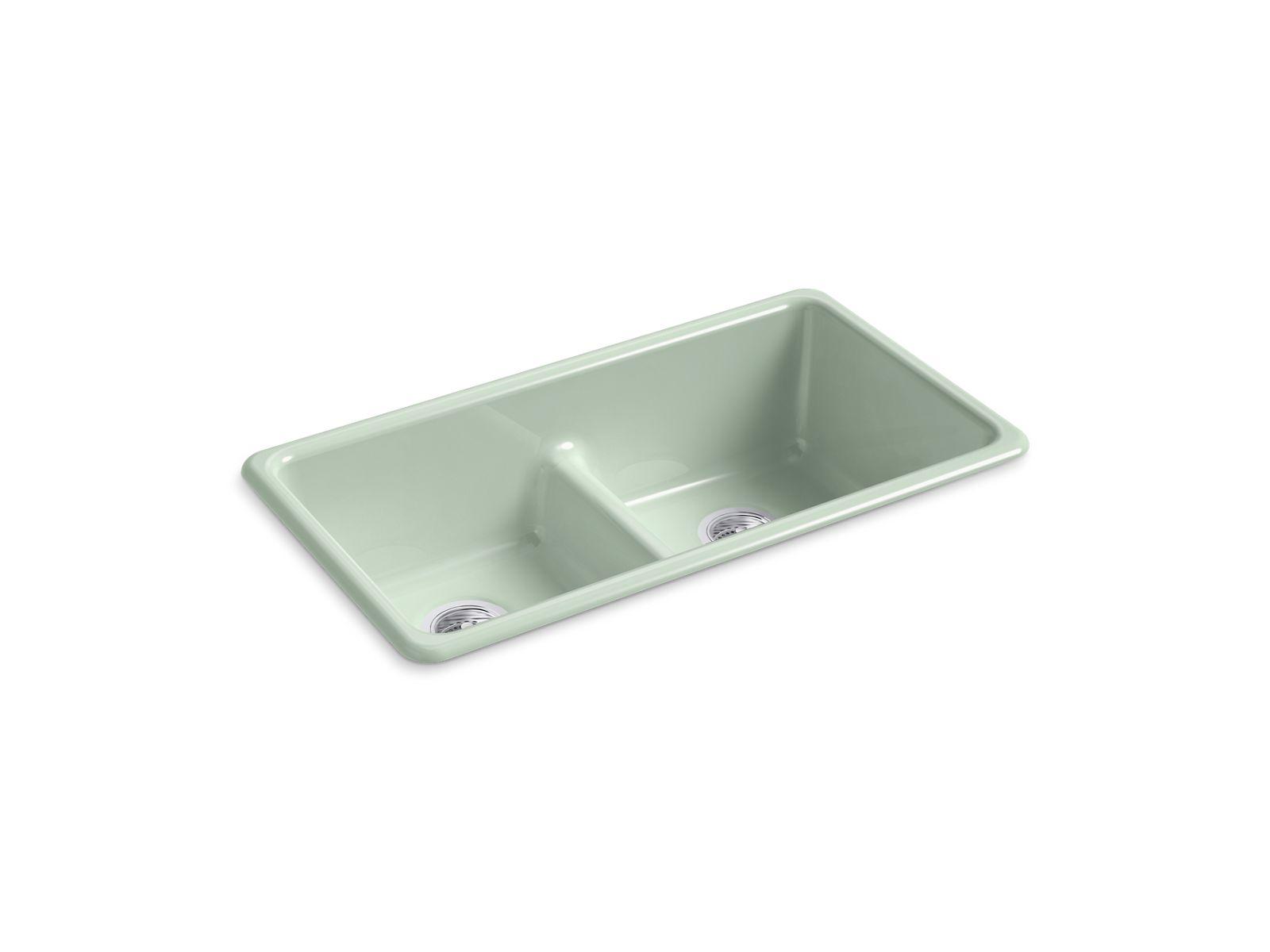Kohler® 5312-42 Kitchen Sink, Rectangular Shape, 9.625 in H x 18.75 in W x 33 in L, Top Mounting, Enameled Cast Iron, Aspen Green