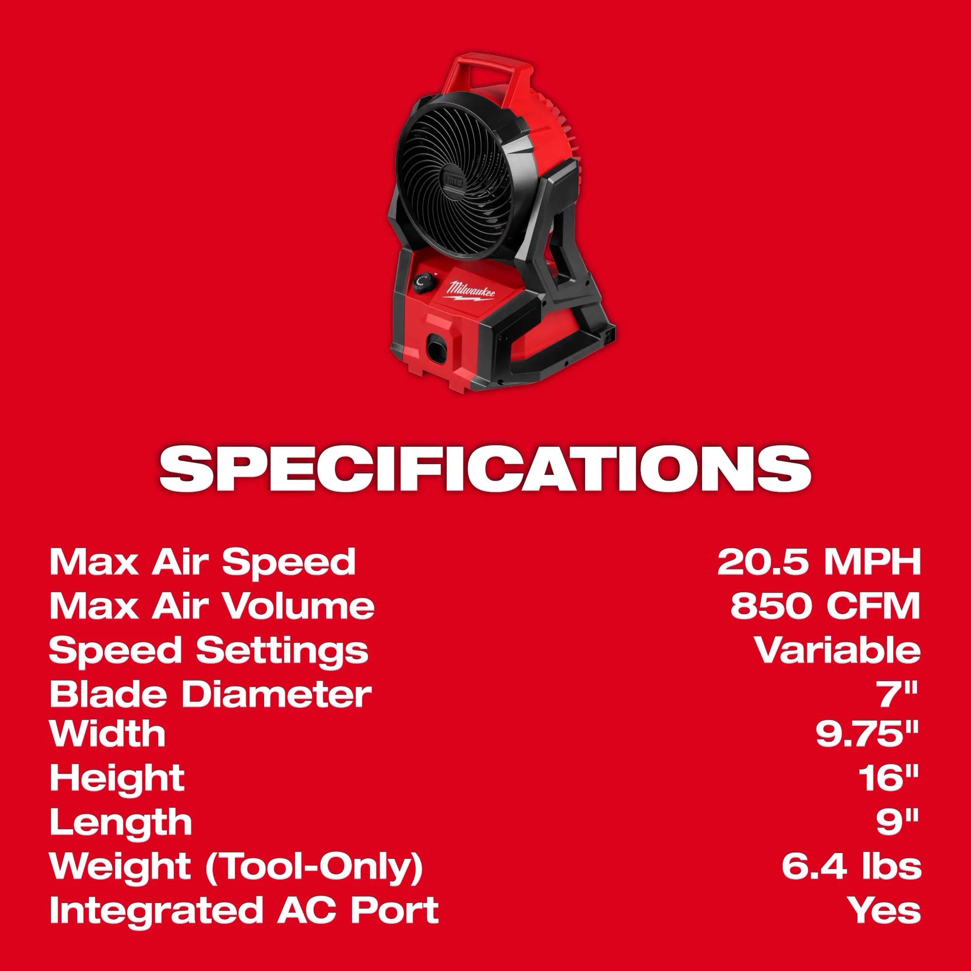 Milwaukee® 0818-20 PACKOUT™ Brushless Fan, 18 V