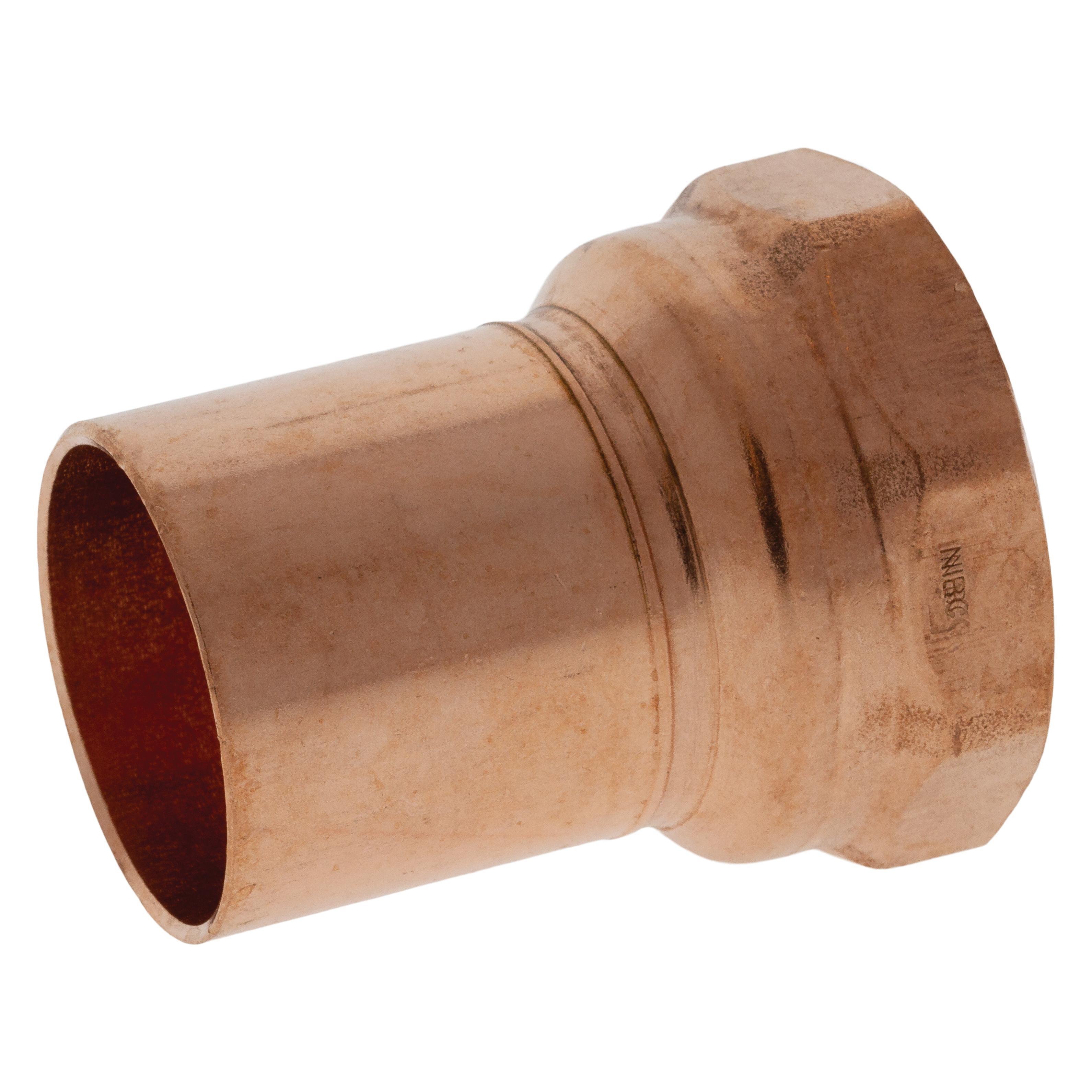 NIBCO® Press System® 9028405PC PC603-2 Extended Adapter, 1/2 x 3/8 in Nominal, Fitting x FNPT End Style, DZR Wrought Copper, Domestic