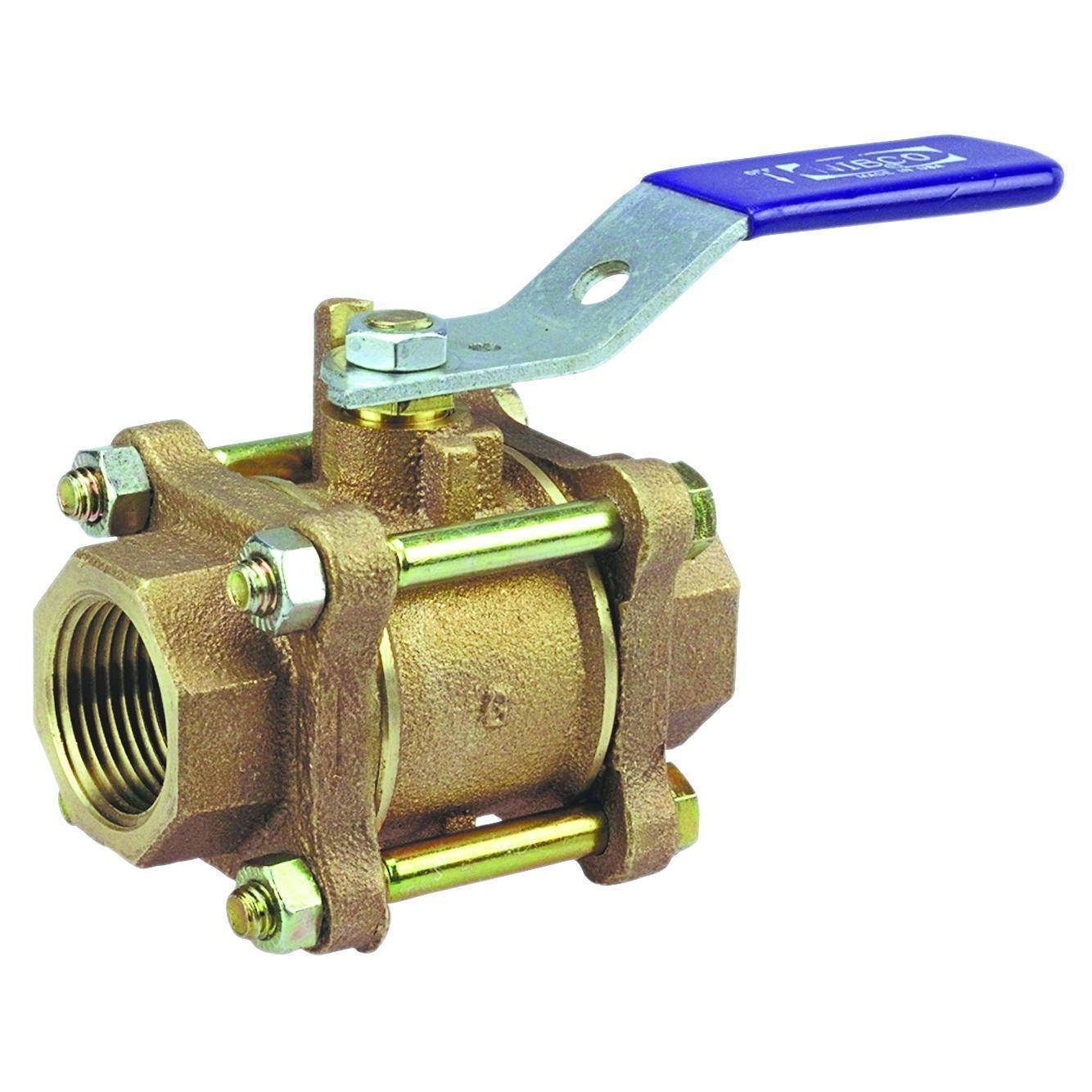 NIBCO® NL99H54 T-595-Y-66 3-Piece Ball Valve, 1/4 in Nominal, NPT End Style, Bronze Body, Full Port, PTFE/Fluorocarbon Rubber Softgoods, Domestic