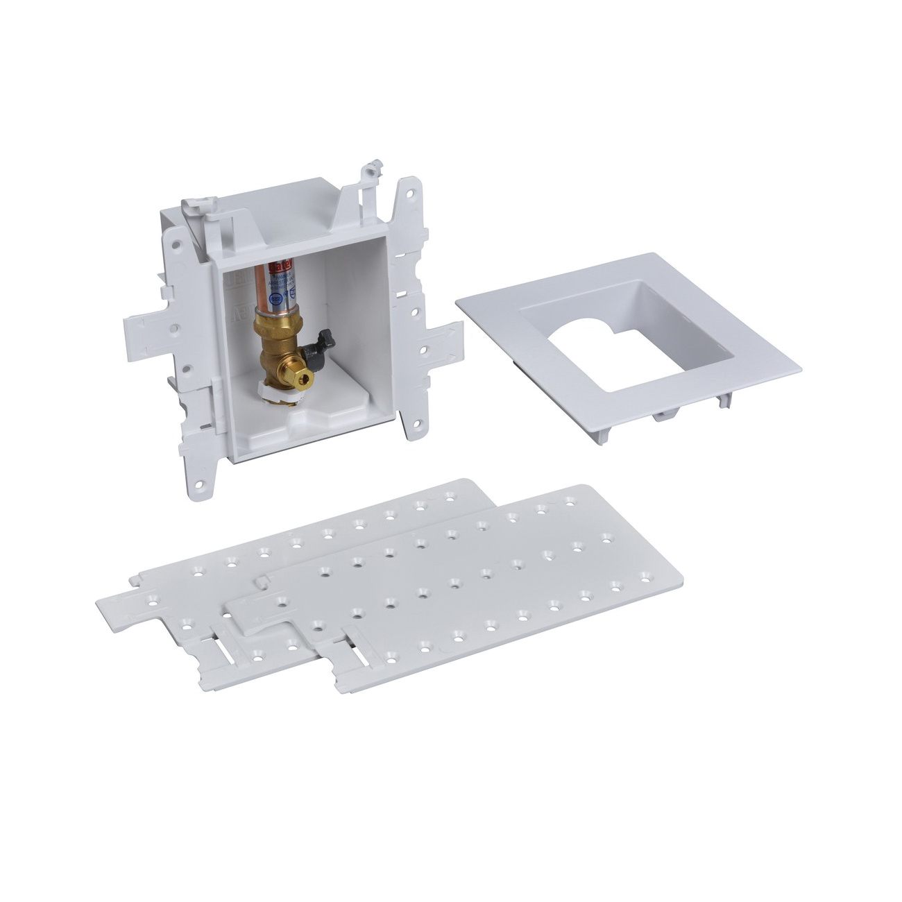 Oatey® Moda™ 37386 1-Valve Fire-Rated Ice Maker Supply Box With Hammer Arrestor, PEX F1807 Inlet, 1/4 in Compression Outlet, PVC, Import