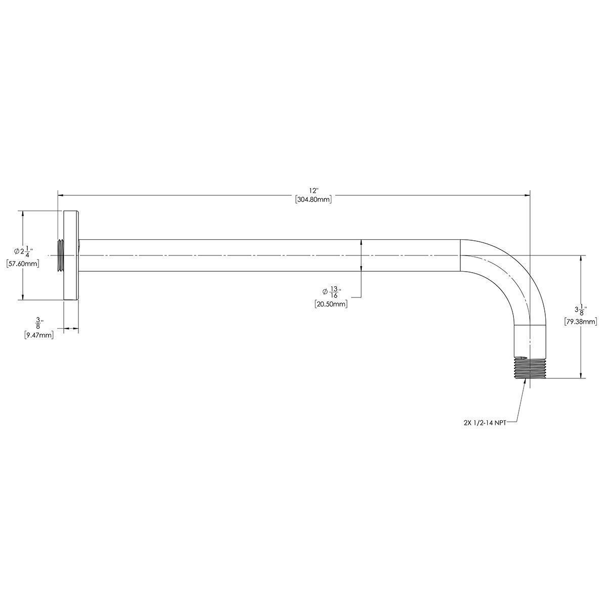 Speakman® S-2571-BN Versatile™ Shower Arm and Flange, 12 in L x 13/16 in W Arm, Brass Plated Arm, 1/2-14 MNPT, Import