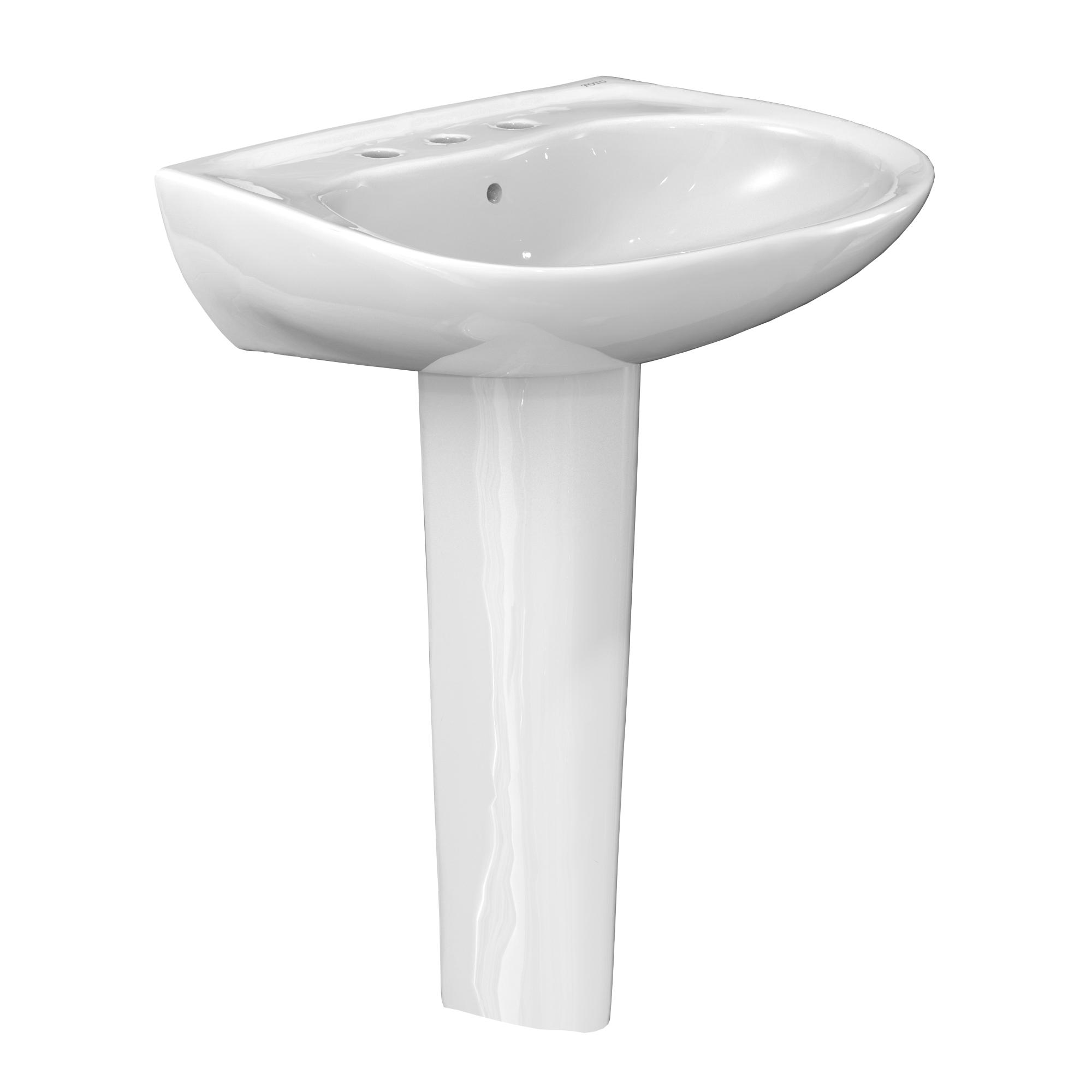 Toto® LPT242.8G#01 Elegant Lavatory With Rear Overflow, Prominence®, Oval Shape, 8 in Faucet Hole Spacing, 26 in W x 21-1/2 in D, Pedestal Mount, Vitreous China, Cotton White, Import