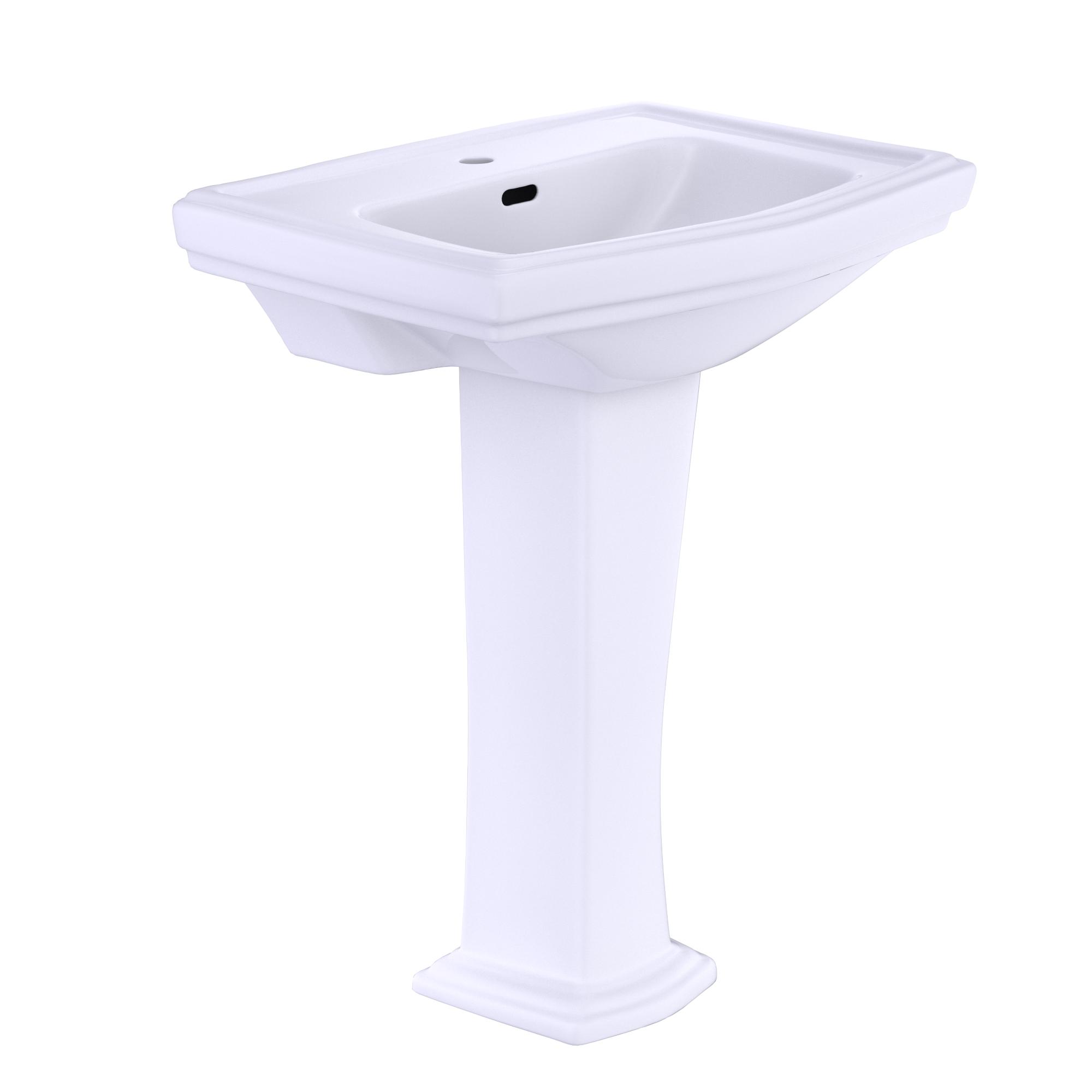 Toto® LPT780#01 Clayton™ Classic Transitional Lavatory With Rear Overflow, Clayton™, Rectangle Shape, 27 in W x 19-5/8 in D x 34-5/8 in H, Pedestal Mount, Vitreous China, Cotton White, Import