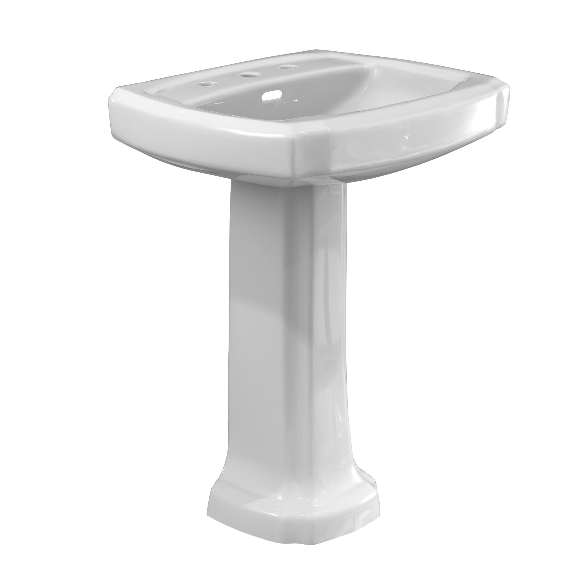 Toto® LPT972.8#01 Guinevere™ Classic Elegant Lavatory With Rear Overflow, Guinevere™, Rectangle Shape, 8 in Faucet Hole Spacing, 24-3/8 in W x 19-7/8 in D x 34 in H, Pedestal Mount, Vitreous China, Cotton White, Import