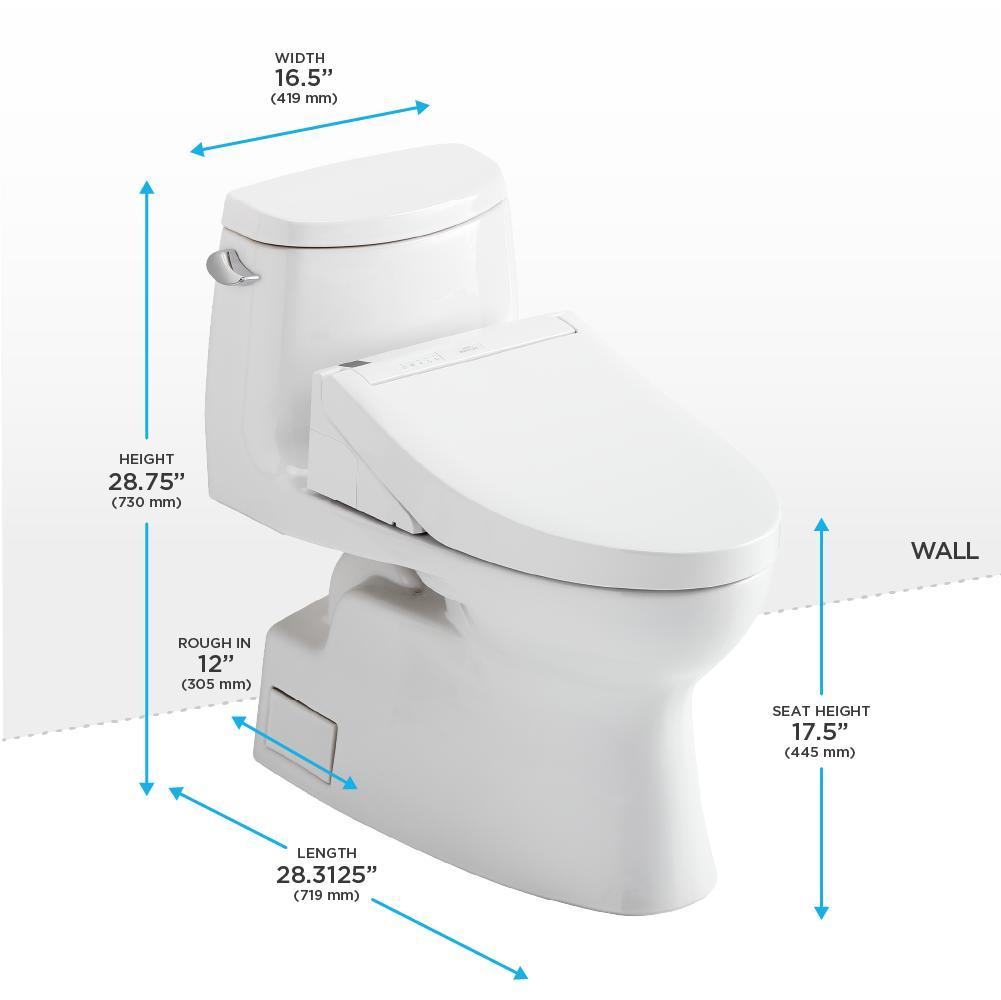 Toto® MW6143084CEFG#01 Universal Height 1-Piece Toilet With CEFIONTECT™ Ceramic Glaze, T40 Washlet®+ Carlyle® II, Elongated Bowl, 16-1/8 in H Rim, 12 in Rough-In, 1.28 gpf, Cotton White, Import