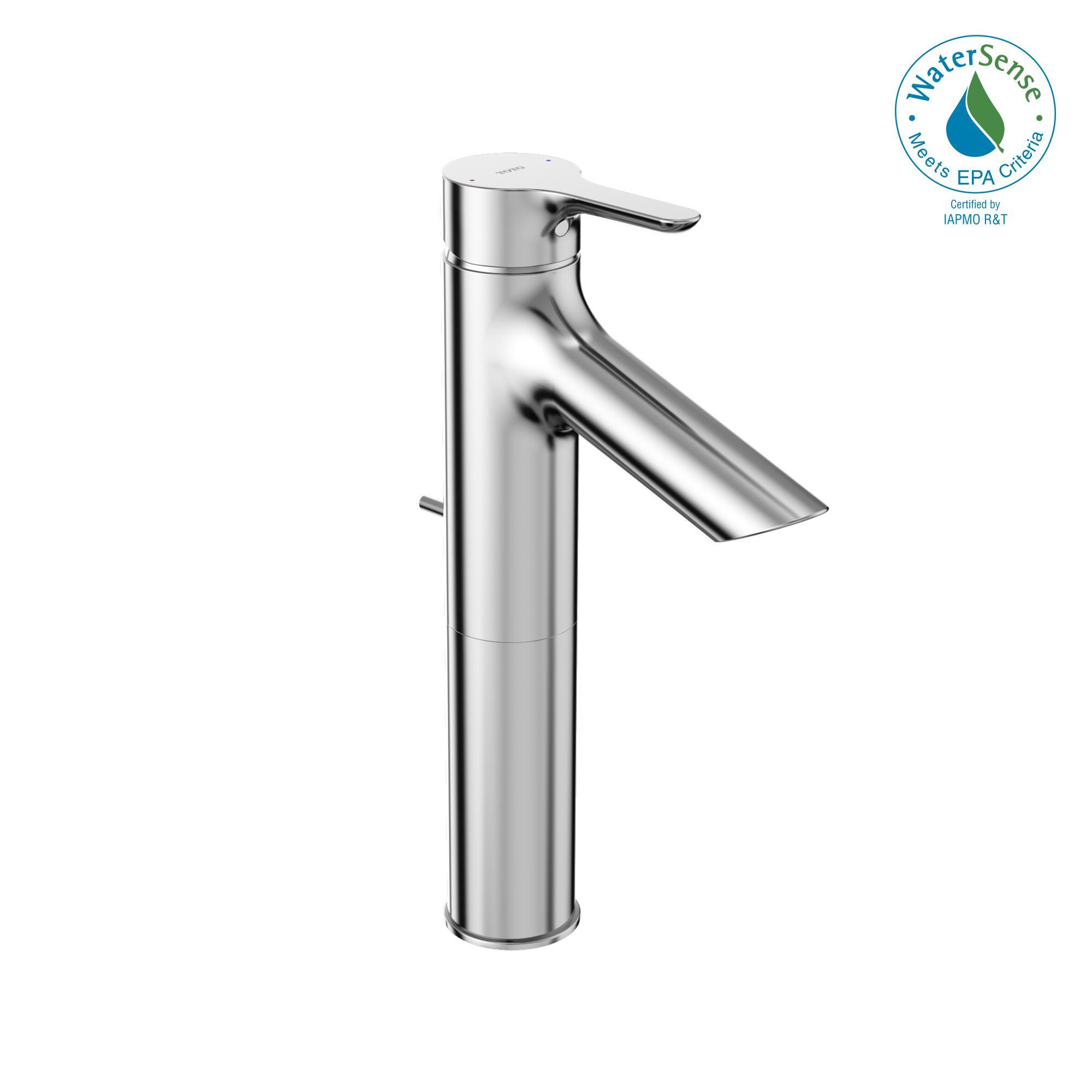 Toto® TLS01304U#CP Semi-Vessel Bathroom Sink Faucet With COMFORT GLIDE™ Technology, Residential, 4-3/16 in Spout, 6-13/6 in H Spout, Polished Chrome, 1 Handles, Metal Pop-Up Drain, Import