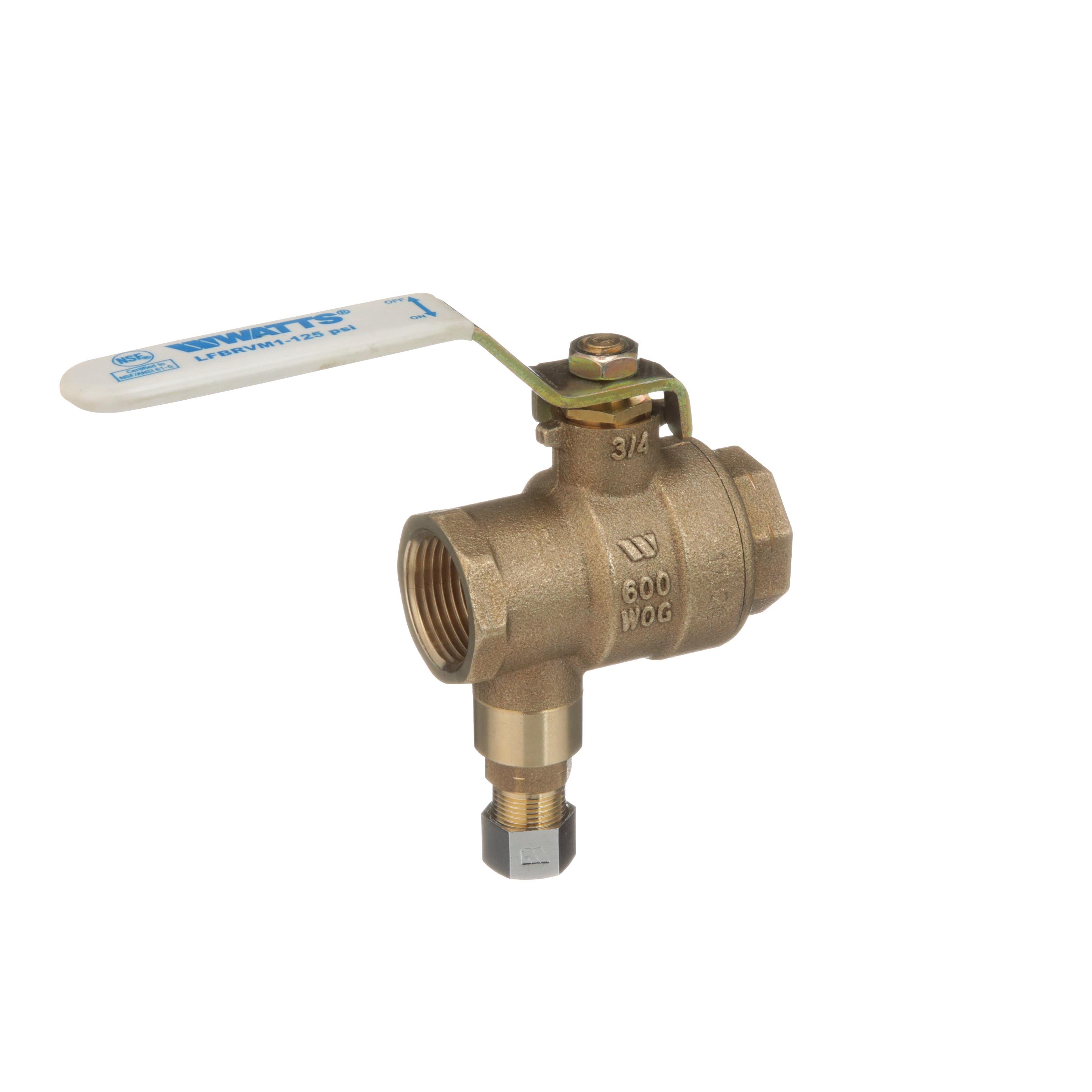 WATTS® 0125563 LFBRVM1 Combination Ball Valve and Relief Valve, 3/4 in Nominal, FNPT x Compression End Style, Bronze Body, Full Port, PTFE Softgoods, Import