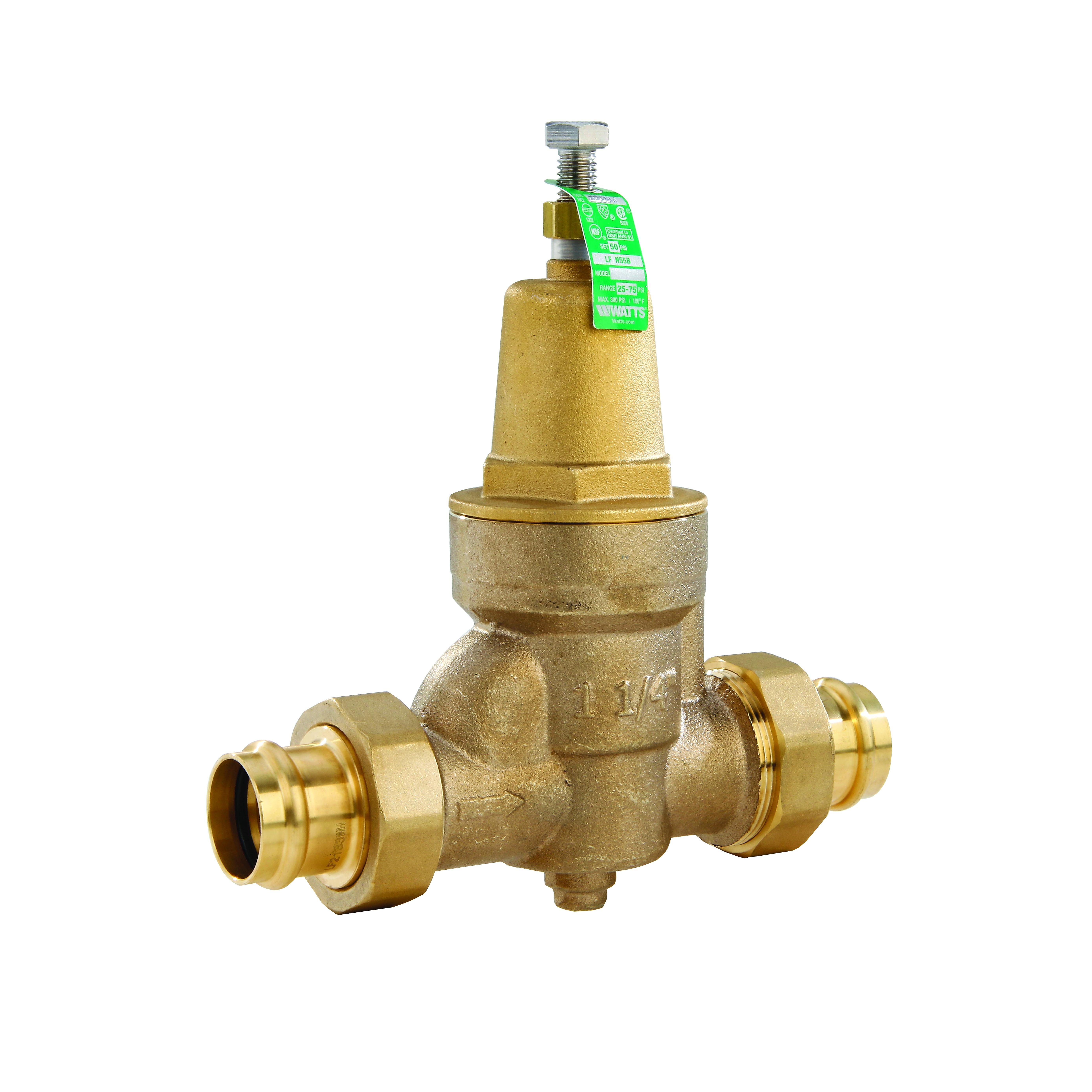 WATTS® 88009141 LFN55B Lead Free Valve, 2 in Nominal, Double Union End Style, 25 to 75 psi Pressure, Copper Silicon Alloy Body, Domestic
