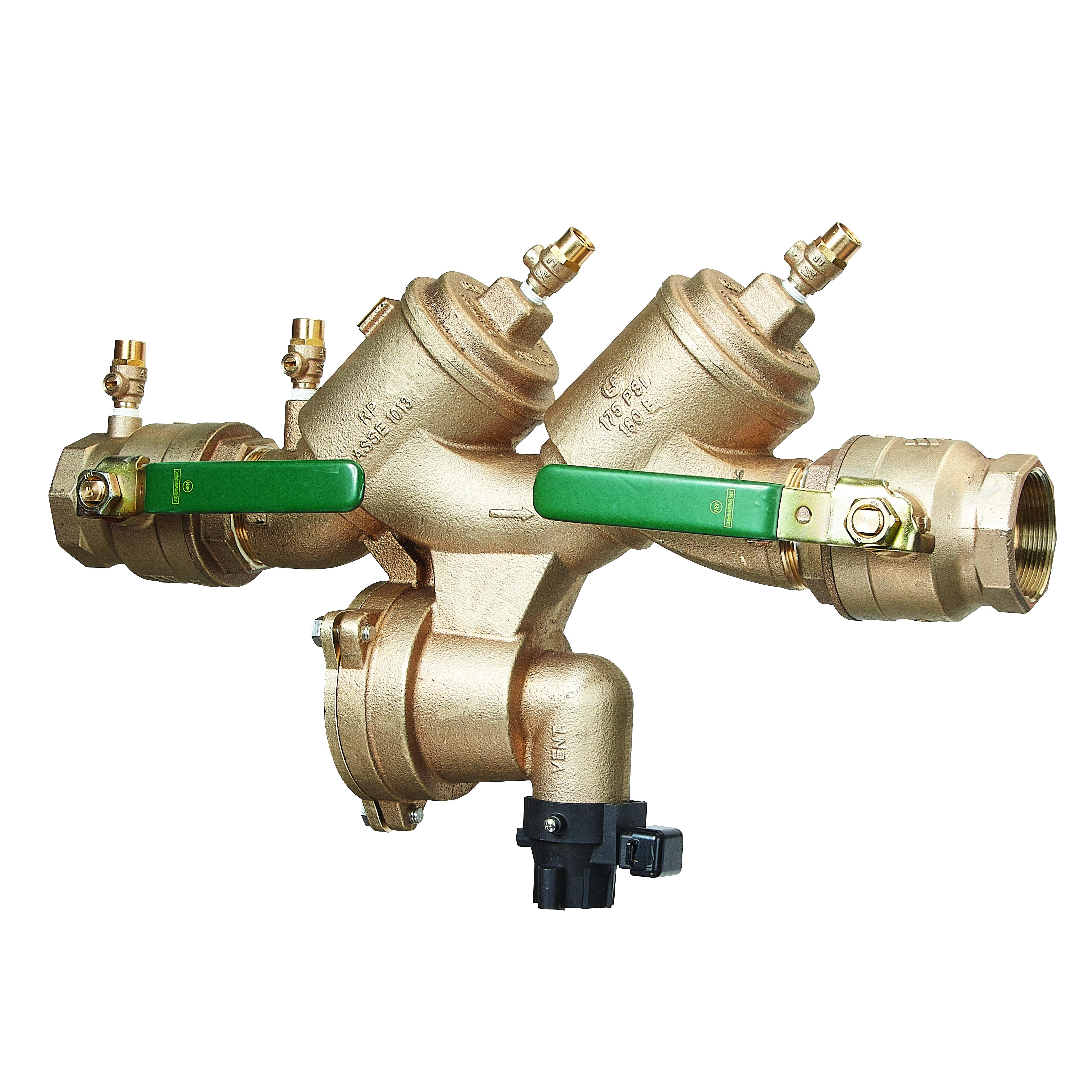 WATTS® F065376 LF919 Inline Backflow Preventer with Flood Sensor, 2 in Nominal, NPT End Style, Quarter-Turn Ball Valve, Lead Free Copper Silicon Alloy Body, Reduced Pressure Zone, Domestic