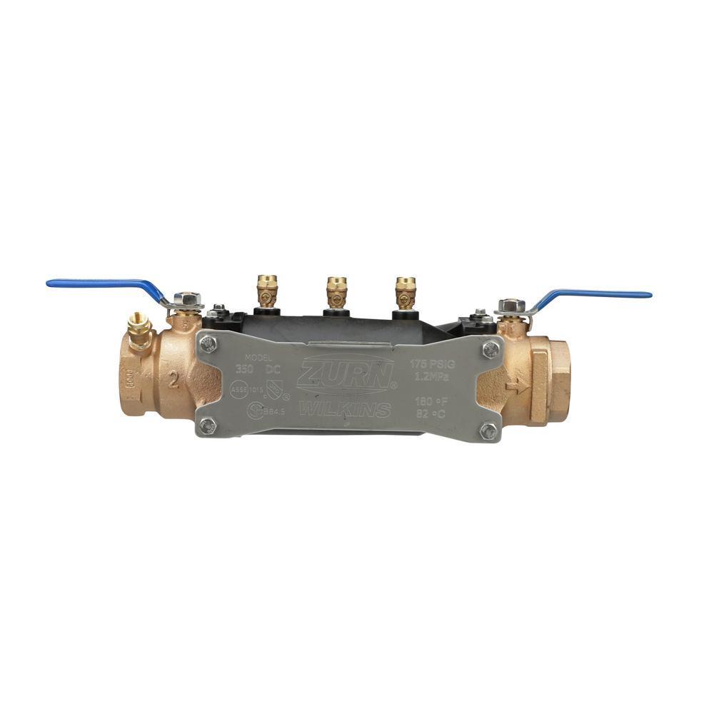 Zurn® Wilkins 2-350 350 Double Check Valve Assembly, 2 in Nominal, Thread End Style, Quarter-Turn Ball Valve, Bronze Body