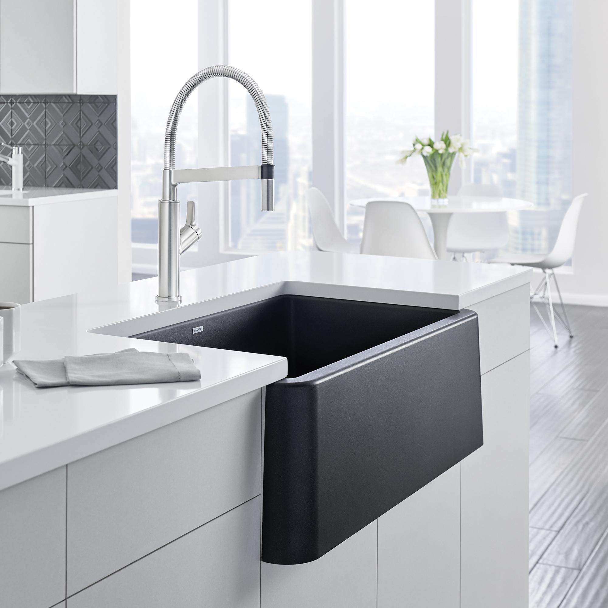 Blanco 401895 IKON™ SILGRANIT® Apron Front Composite Sink, Rectangle Shape, 33 in W x 10 in D x 19 in H, Granite, Anthracite, Import