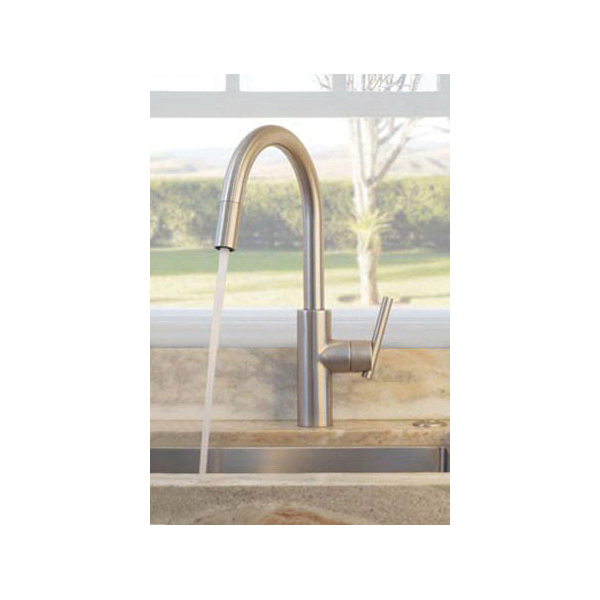 Newport Brass® 1500-5113/20 Model 1500-5113 East Linear Pull-Down Kitchen Faucet, 1.8 gpm Flow Rate, PVD Stainless Steel, 1 Handles, 1 Faucet Holes, Function: Traditional