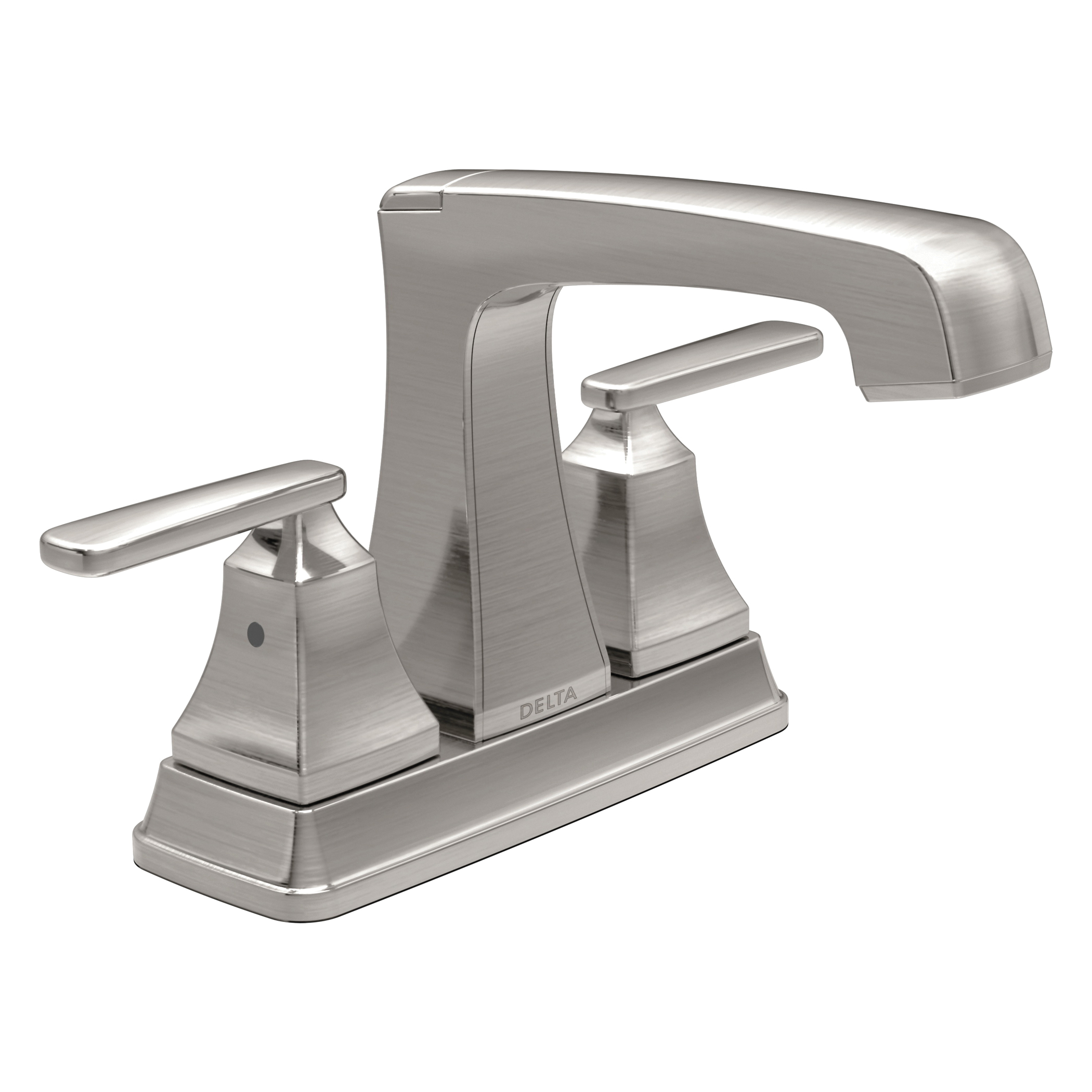 DELTA® 2564-SSTP-DST Tract-Pack™ Ashlyn® Centerset Lavatory Faucet, Stainless Steel, 2 Handles, 50/50 Pop-Up Drain, 1.2 gpm Flow Rate