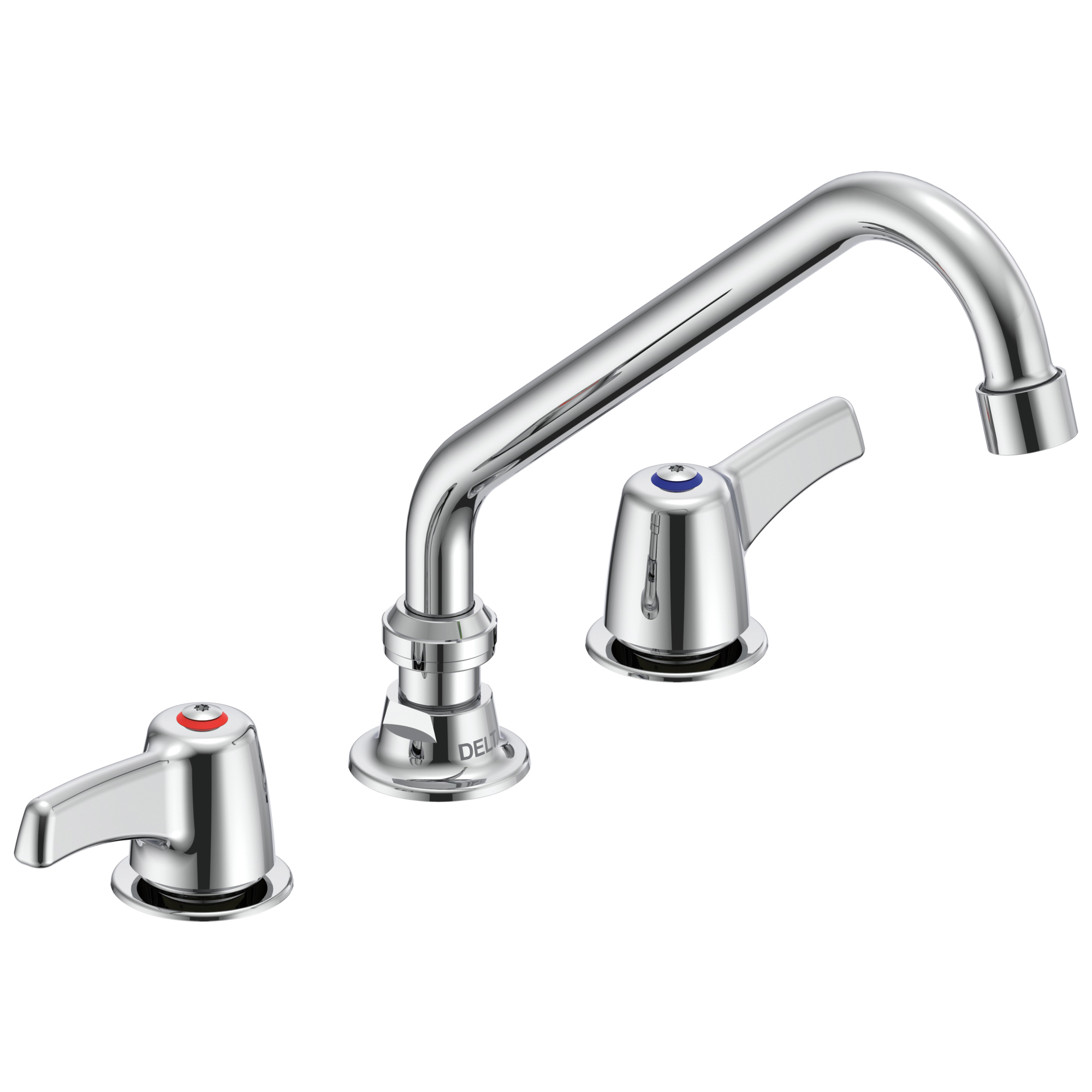 DELTA® 27C2243 Sink Faucet, Commercial, 1.5 gpm Flow Rate, 8 in Center, Swivel Spout, Polished Chrome, 2 Handles, Import