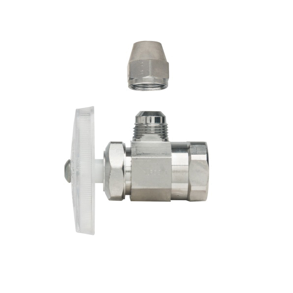 BrassCraft® OFR17X C Multi-Turn Water Supply Stop, 1/2 x 3/8 in Nominal, FNPT x OD Flare, 125 psi, Brass Body, Polished Chrome, Domestic