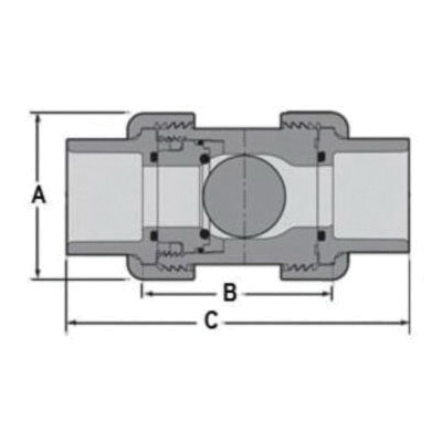 Spears® 4532-030 True Union 2000 Industrial Ball Check Valve, 3 in, Socket, PVC Body, FKM Softgoods, Domestic