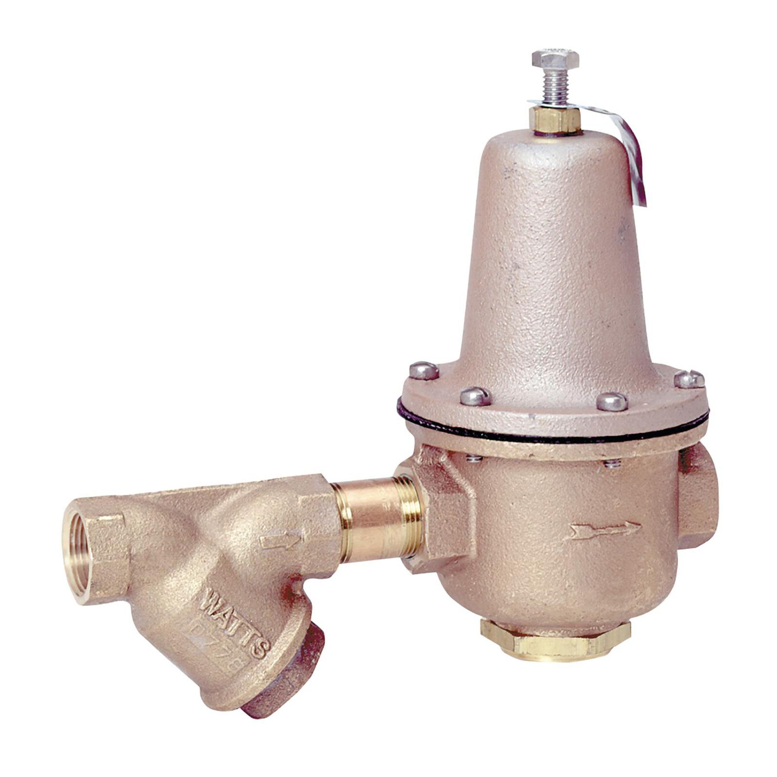 WATTS® 0298512 LF223 High Capacity Pressure Reducing Valve, 1/2 in Nominal, FNPT Inlet with Strainer x FNPT Outlet End Style, 25 to 75 psi Pressure, Brass Body, Domestic