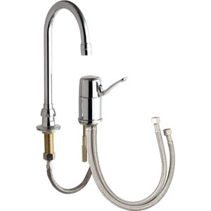 Chicago Faucet® 2302-ABCP Hot and Cold Water Mixing Sink Faucet, Commercial, 2.2 gpm Flow Rate, Rigid/Swivel Gooseneck Spout, Polished Chrome, 1 Handles