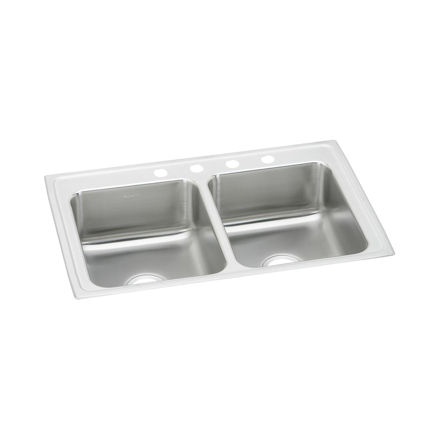 Elkay® LR29183 Lustertone™ Classic Kitchen Sink, Rectangle Shape, 12 in Left, 12 in Right L x 12 in Left, 12 in Right W Bowl x 7-1/2 in Left, 7-1/2 in Right D Bowl, 3 Faucet Holes, 29 in L x 18 in W x 7-5/8 in H, Top Mounting, Stainless Steel