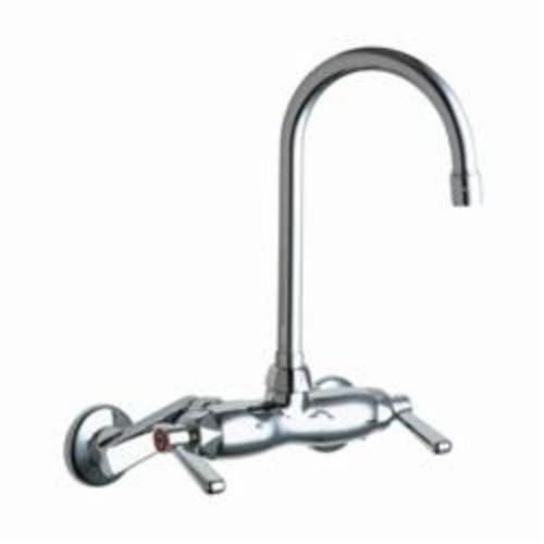 Chicago Faucet® 445-GN2AE3ABCP Hot and Cold Water Sink Faucet, Commercial, 2.2 gpm Flow Rate, 3-3/8 in Center, Gooseneck Spout, Polished Chrome, 2 Handles, Domestic