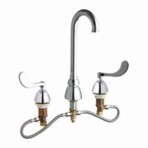 Chicago Faucet® 786-HZGN1FC317ABCP Concealed Kitchen Sink Faucet, Commercial, 1.5 gpm Flow Rate, 6 to 26 in Center, Gooseneck Spout, Polished Chrome, 2 Handles, Domestic