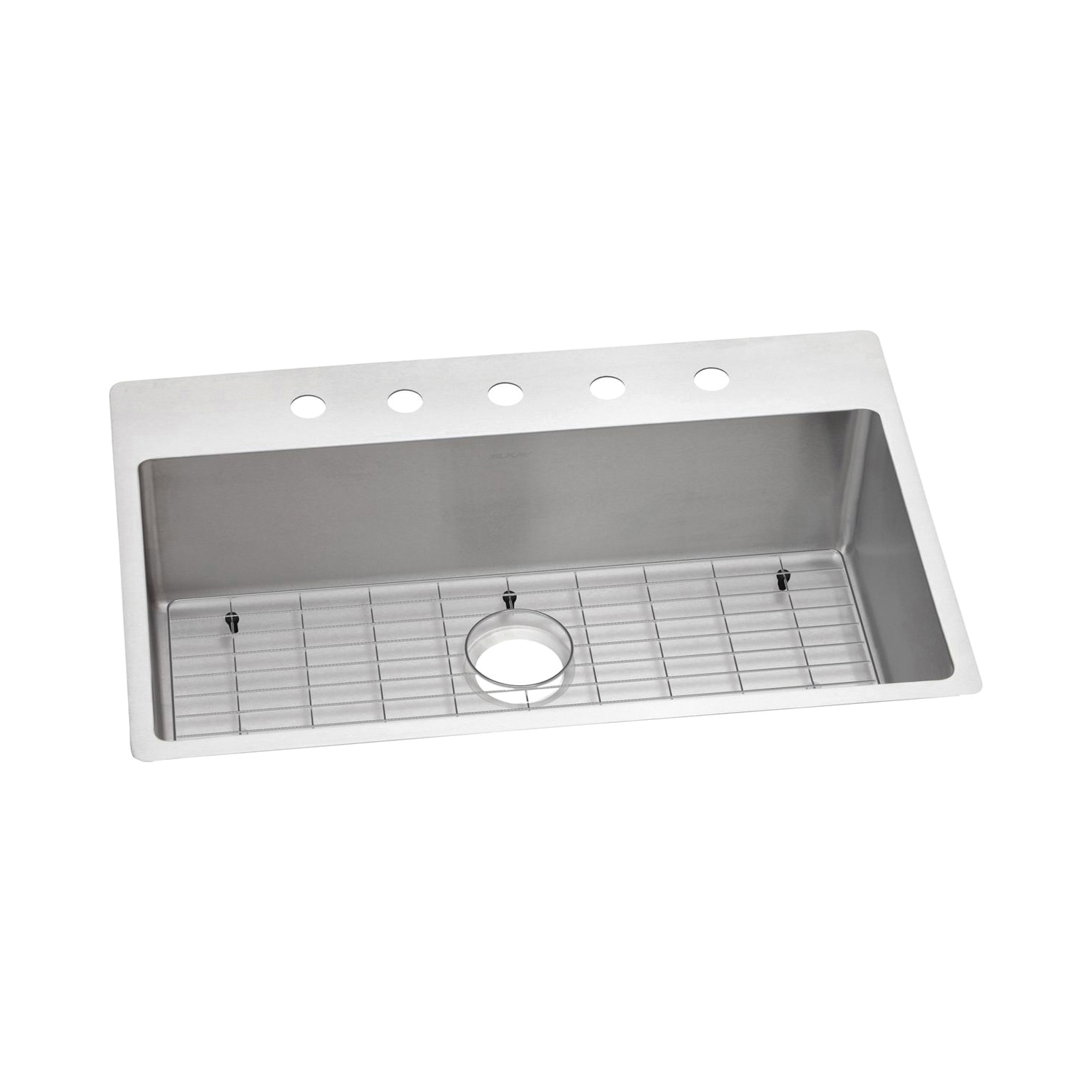Elkay® ECTSRS33229TBG5 Crosstown® Transitional Kitchen Sink Kit, Rectangle Shape, 5 Faucet Holes, 33 in L x 22 in W x 9 in H, Drop-In/Under Mount, 18 ga 304 Stainless Steel, Polished Satin, Import