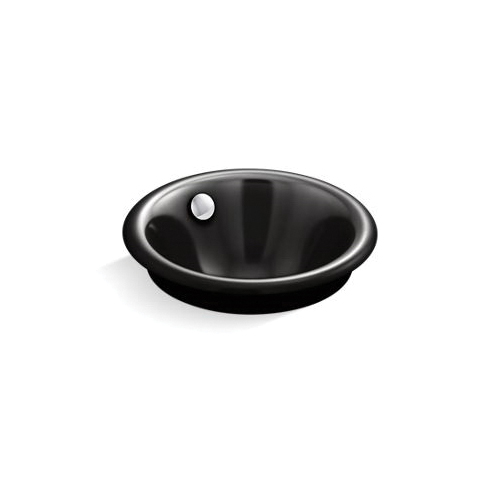 Kohler® 20211-P5-7 Iron Plains® Bathroom Sink With Overflow Drain and Iron Gate Painted Underside, Round Shape, 12 in W x 12 in D x 6-5/16 in H, Vessel/Drop-In/Under Mount, Enameled Cast Iron, Black Black™, Domestic