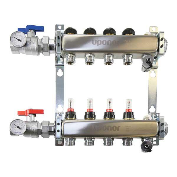 Uponor TruFLOW™ A2700802 Manifold Assembly With Flow Meter, (8) 1 in Outlets, Stainless Steel, Import