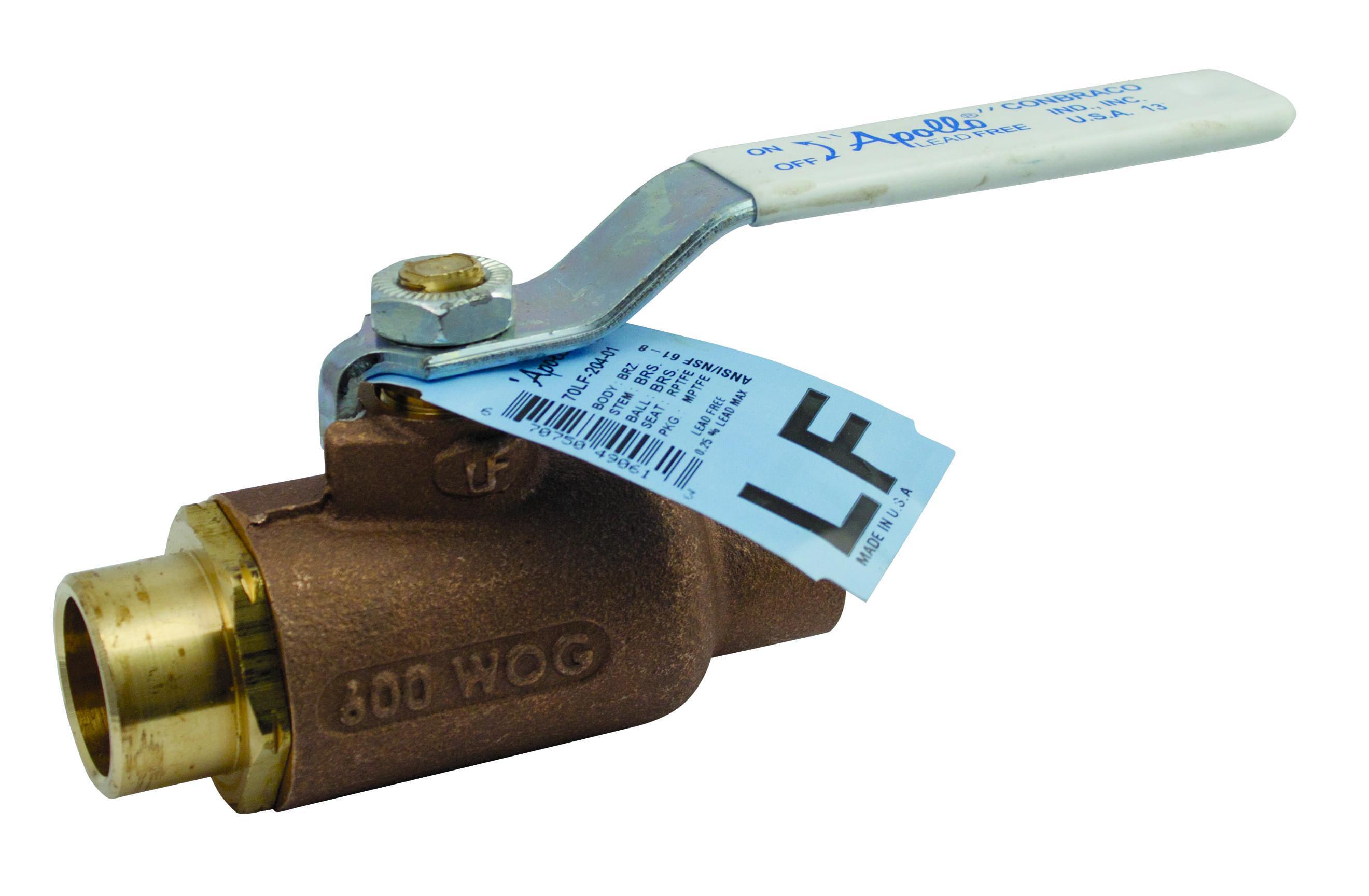 Apollo™ 70LF24001 70LF-240 2-Piece Ball Valve, 3 in Nominal, Solder End Style, Lead Free Bronze Body, Standard Port, RPTFE Softgoods, Domestic