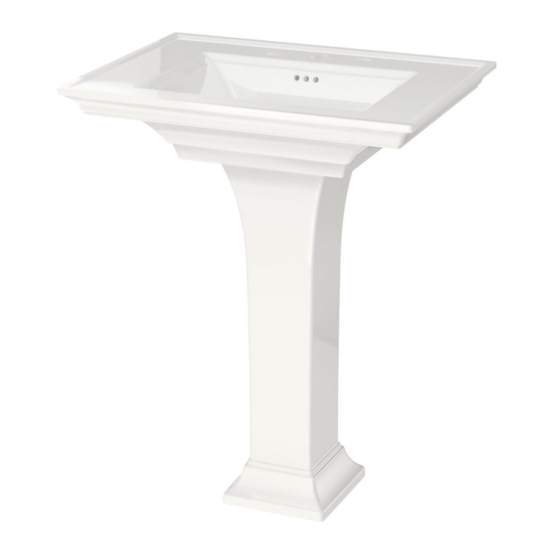 American Standard 0297800.020 Town Square® S Pedestal Sink, Rectangular Shape, 8 in Faucet Hole Spacing, 22-3/8 in L x 29-15/16 in W x 35-7/8 in H, Surface Mount, Fireclay, White