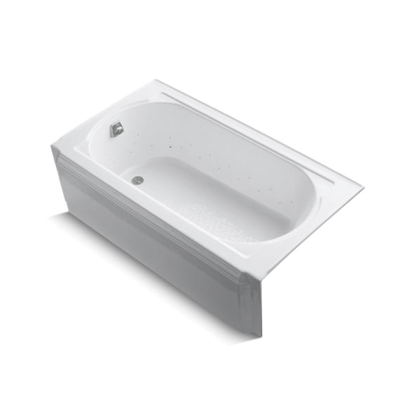 Kohler® 723-G0-0 Memoirs® Bathtub With Integral Apron and White Airjet, BubbleMassage™, Rectangular Shape, 60 in L x 34 in W, Left Drain, Enamel Coated/White