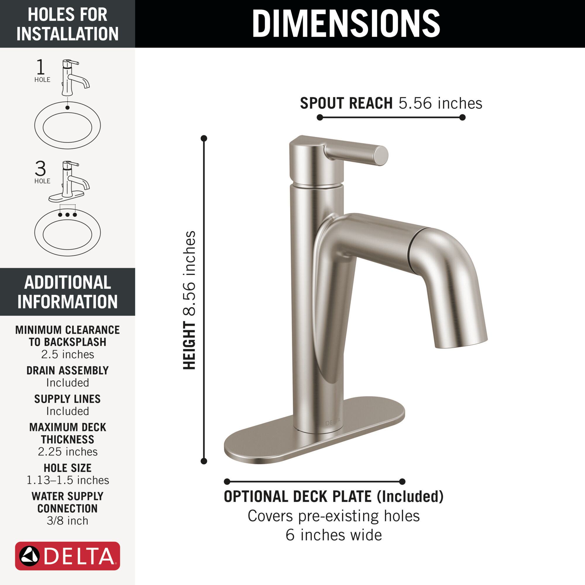 DELTA® 15849LF-SSPD Nicoli™ Single-Handle Bathroom Faucet, 1.2 gpm Flow Rate, 4-1/4 in H Spout, 1 Handles, 1, 3 Faucet Holes, Stainless, Function: Lavatory