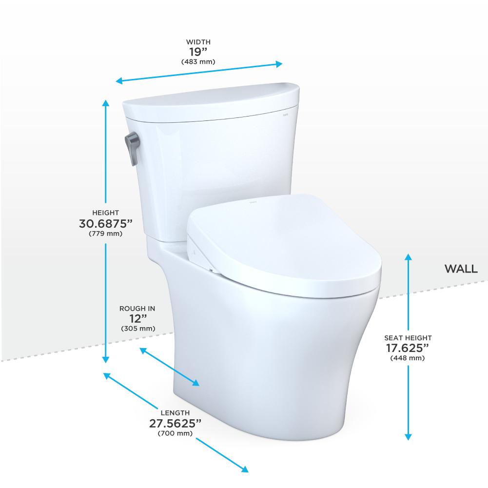Toto® MW4483056CEMFGNA#01 AQUIA® IV Two Piece Toilets, Aquia, Elongated Bowl, 16.125 in H Rim, 12 in Rough-In, 1.28,0.9 gpf Flush Rate, Cotton White