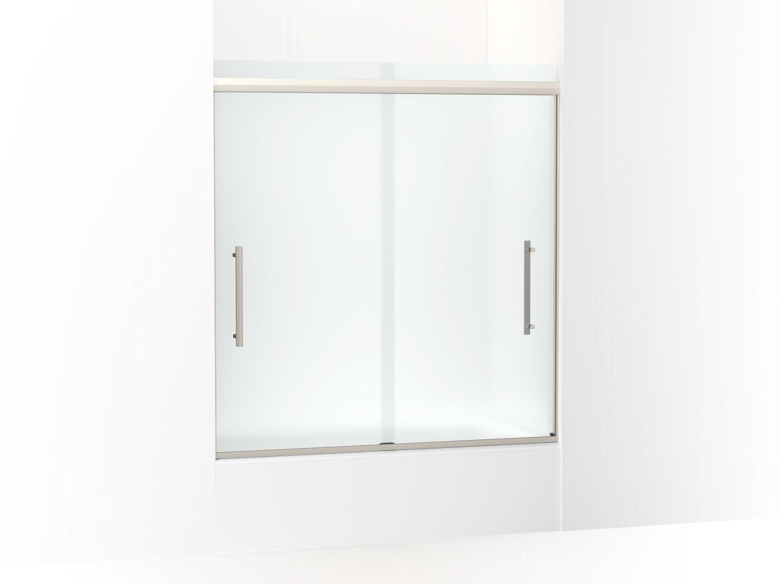 Kohler® 707602-8D3-BNK 707602-8D3 Pleat Sliding Door, Frameless Frame, Frosted Tempered Glass, Anodized Brushed Nickel, 5/16 in THK Glass, 57-1/2 in H Opening, 54-5/8 to 59-5/8 in Opening Wid